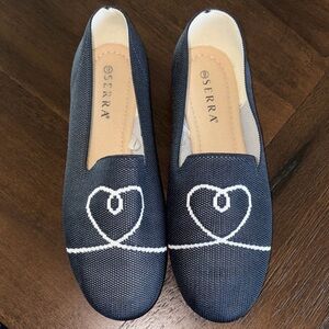 Serra Navy Flats with White Heart Embroidery